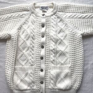 Vintage Western Connection Cable Knit Grandma Core Cardigan Sweater L